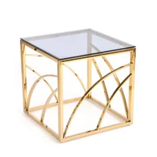 UNIVERSE KWADRAT COFFEE TABLE, FRAME - GOLD, GLASS - SMOKE